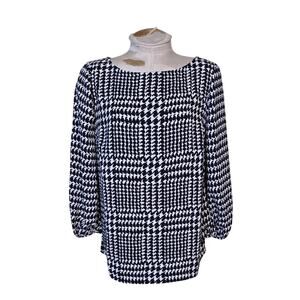Talbots Herringbone Blouse Small Black White Lightweight NWOT longsleeve